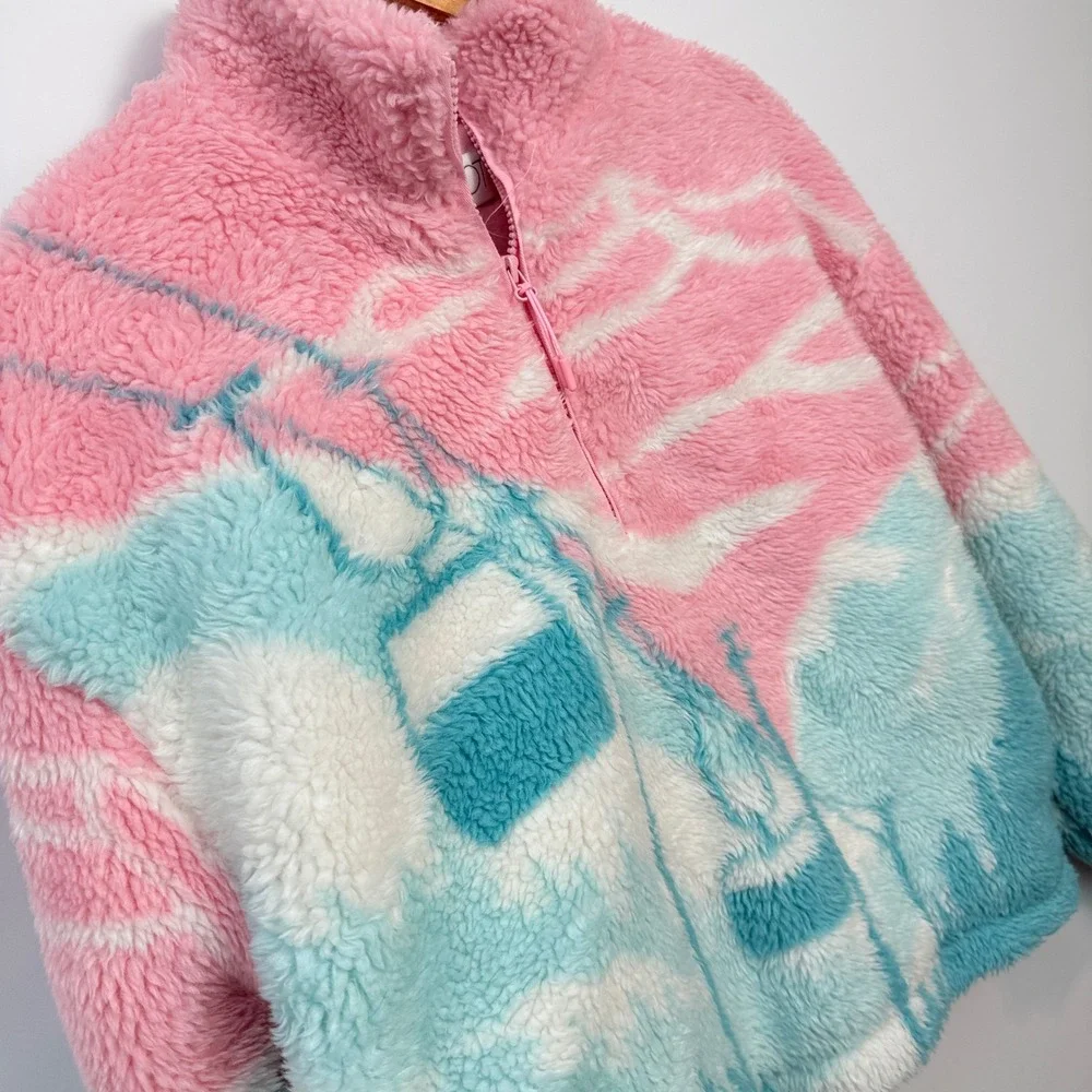 Beach Riot for Anthropologie Ski Lift Fleece Pullover Pink Blue S NEW - Picture 3 of 11